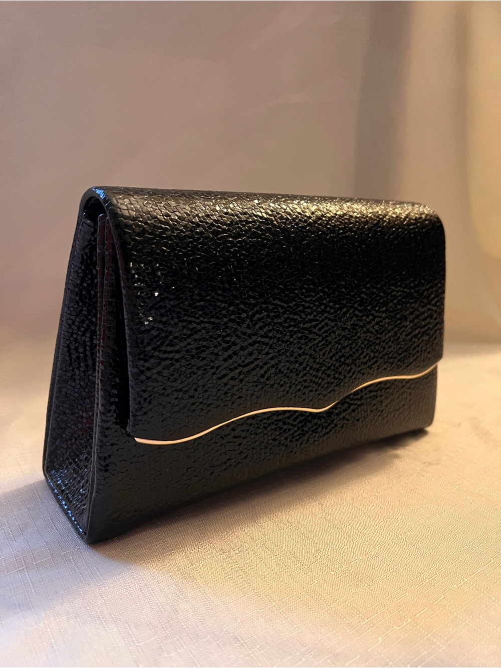 Black Textured Evening Clutch with Subtle Gold Accent